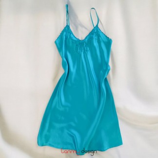 Blue satin embroidered nightdress-TMD921012